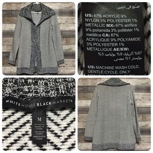 White House Black Market Herringbone Cardigan Sweater Sz M Open Front Metallic.
